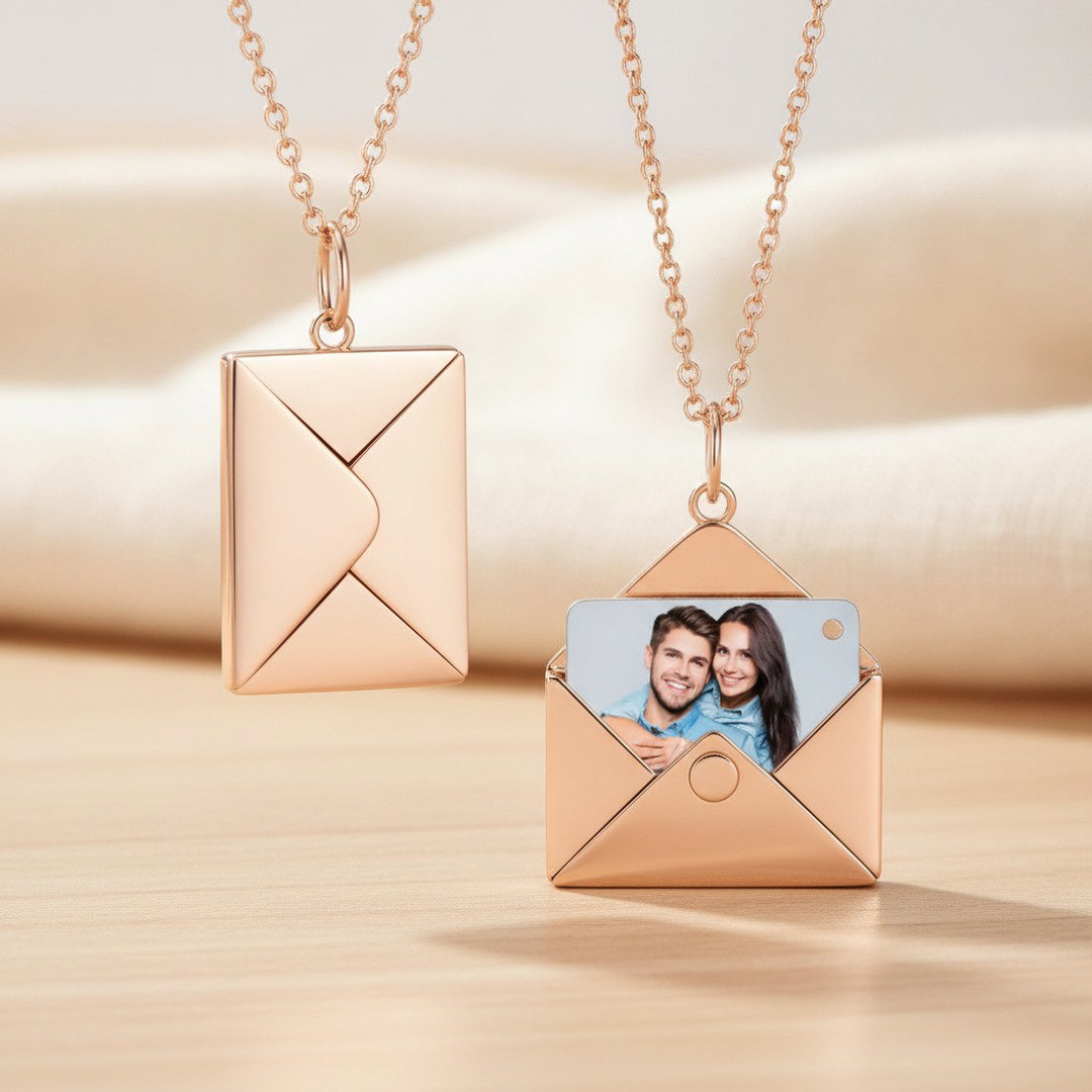 Personalized Envelope Locket Necklace Custom Engraved Photo Necklace