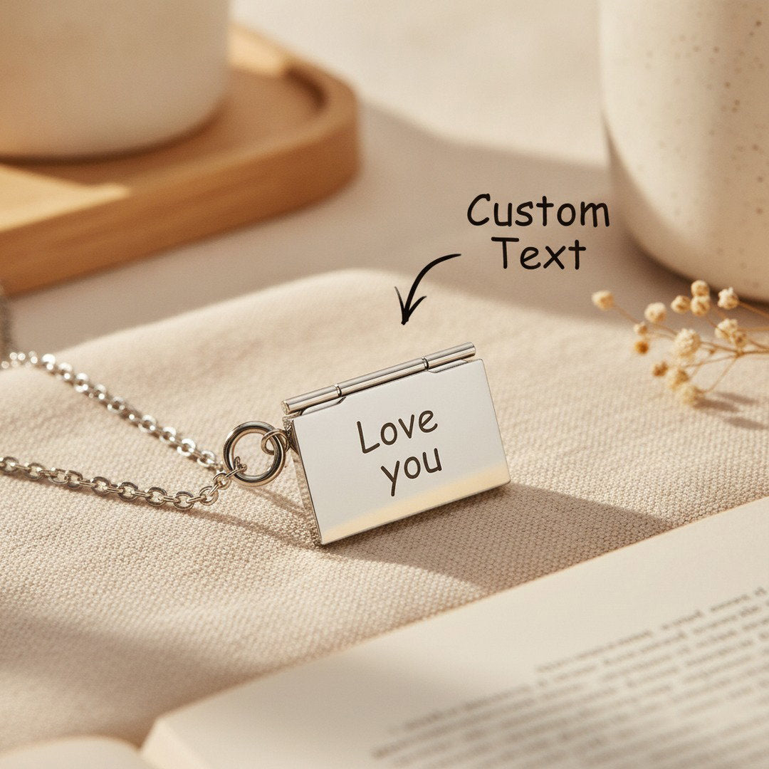 Personalized Envelope Locket Necklace Custom Engraved Photo Necklace