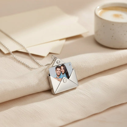 Personalized Envelope Locket Necklace Custom Engraved Photo Necklace